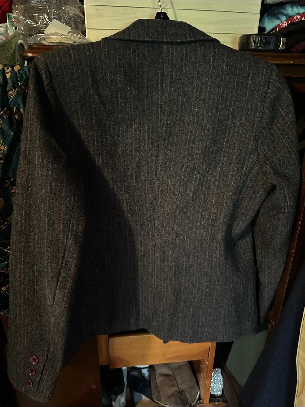 Vintage Nor’Wester Charcoal Pinstripe Blazer with Burgundy Lining